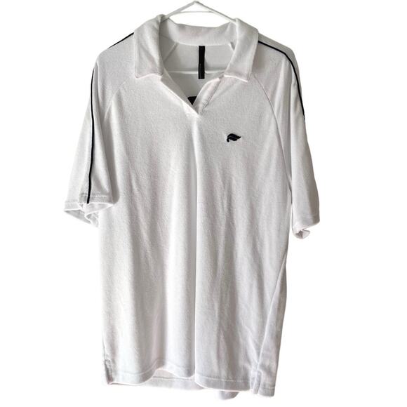 Fabletics NWTs Mens The Island Terry Polo Shirt White Blue size Large - Picture 4 of 10